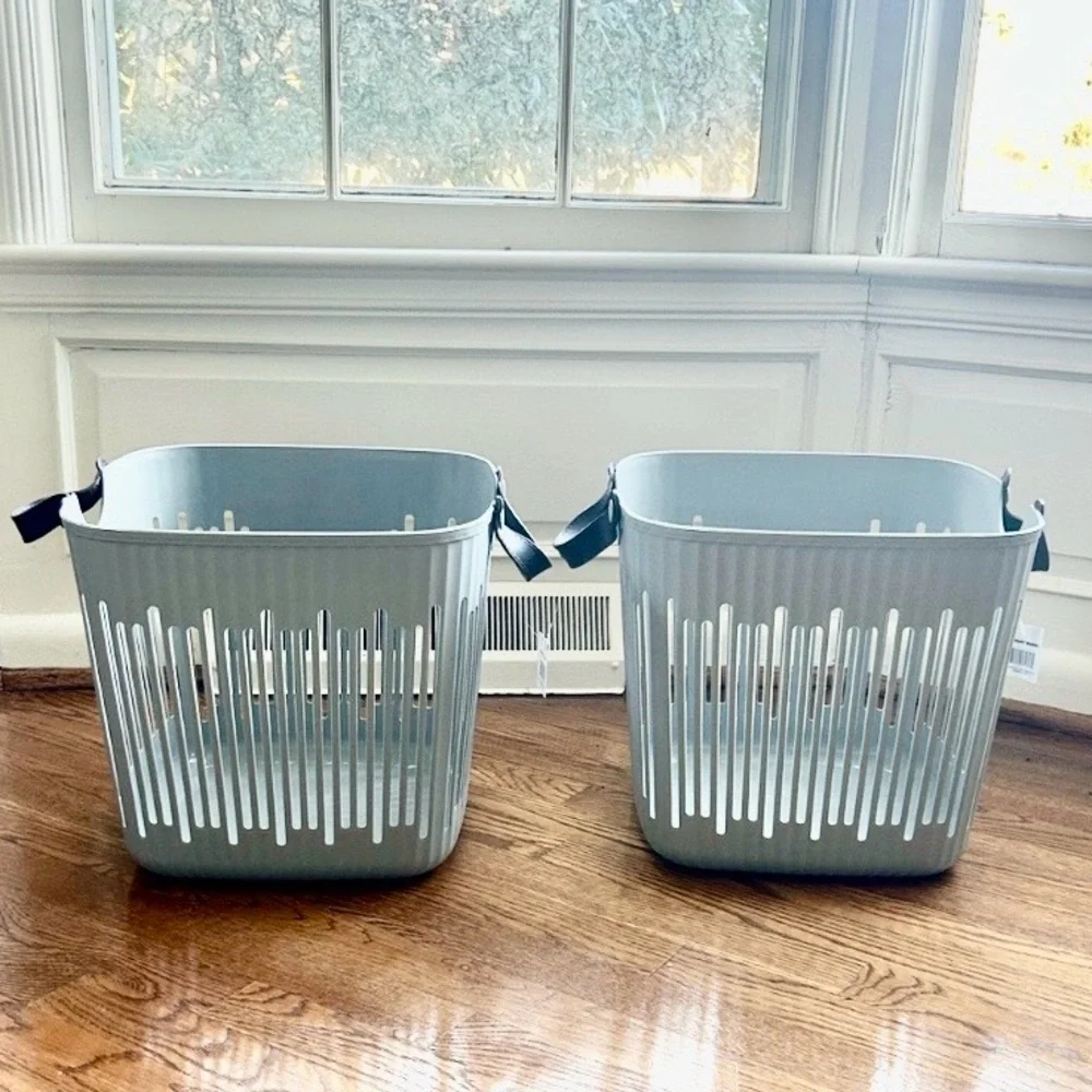 Sexy Storage Tote Set of 2 Scandinavian Open Slit Rounded Square Leather Handles